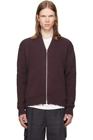 MM6 Maison Margiela: Brown Ribbed Cotton Sweater | SSENSE