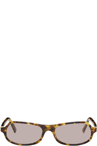 Miu Miu Eyewear: Brown Tortoiseshell Rectangular Sunglasses | SSENSE