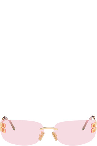 Miu Miu サングラス ピンクレンズ ゴールドフレーム Miu Miu Eyewear: ゴールド Aube サングラス | SSENSE 日本