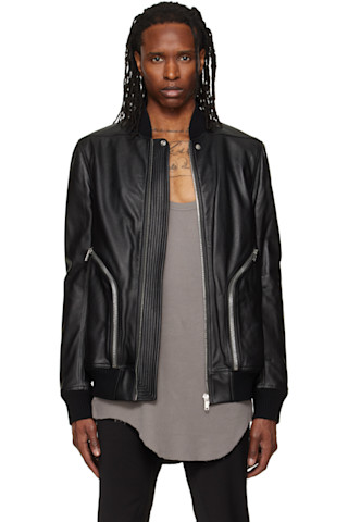 Rick Owens: ブラック Heizer レザー フライトジャケット | SSENSE 日本