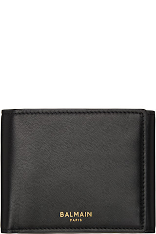 BALMAIN: Black Smooth Leather Trifold Wallet | SSENSE