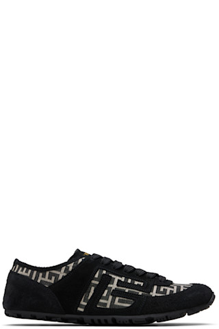 BALMAIN: Black Racer 45 Monogram Jacquard Sneakers | SSENSE Canada