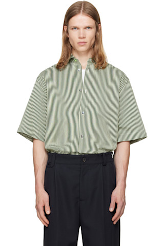 Paul Smith: Green Stripe Oversized Cotton-Silk Shirt | SSENSE