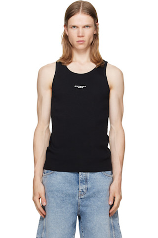 Givenchy: ブラック 'Givenchy Paris' Print コットン タンクトップ