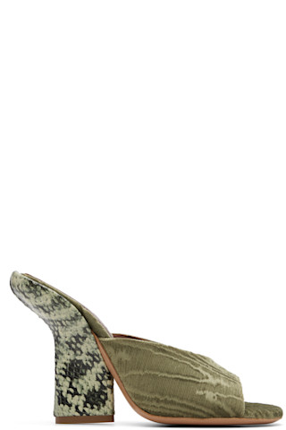 Dries Van Noten: Green Velvet Heeled Sandals | SSENSE