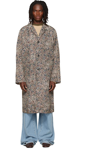 Dries Van Noten: Gray Printed Coat | SSENSE Canada