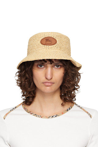 Burberry: ベージュ Knight Stamp Raffia-Effect バケットハット