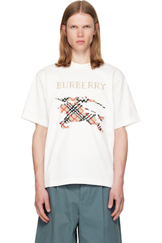 Burberry: White Cross Stitch Knight Cotton T-shirt | SSENSE