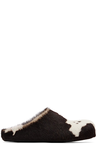 Marni: White & Brown Fussbett Sabot Slip-on Loafers | SSENSE