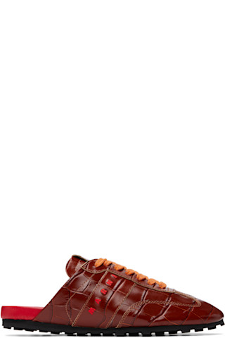 Marni: Brown Croc-Effect Leather Softy Soccer Slip-On Sneakers