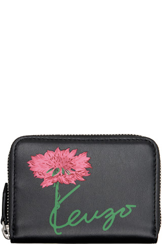 Kenzo: Black Kenzo Paris 'KENZO Tulip' Zip Wallet | SSENSE