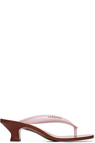 Versace: Pink & Brown Sophie Rubber Thong Heeled Sandals | SSENSE