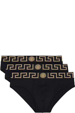 Versace: ブラック ジャージ ブリーフ 3枚セット | SSENSE 日本