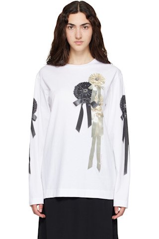 ronherman購入　SIMONE ROCHA♡カットソー Simone Rocha: White Ribbon Rosette Print Long Sleeve T-shirt | SSENSE