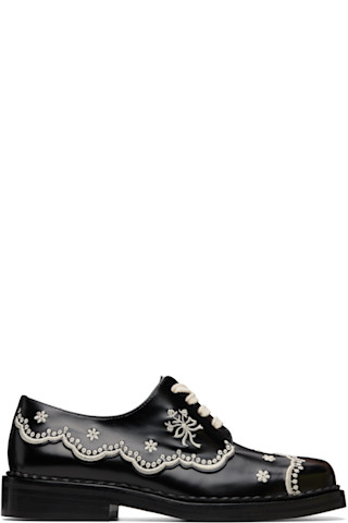 Simone Rocha: Black Floral Lace Brogue Derbys | SSENSE
