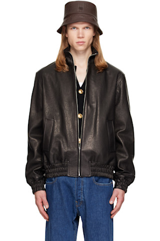 Valentino: ブラック ハイネック レザージャケット | SSENSE 日本