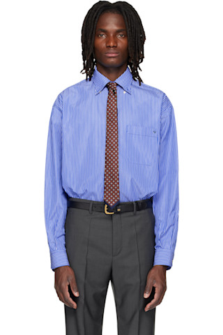 Valentino: Blue Striped Cotton Poplin Shirt | SSENSE