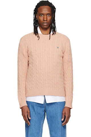 Valentino: Pink Cable-Knit Wool Sweater | SSENSE