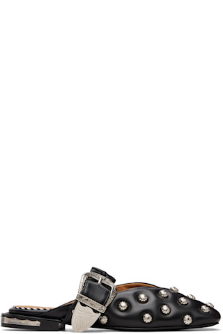 よ*こ様 【他でも出品中早い者勝ち】TOGA PULLA Perfumeのっち着 Toga Pulla: Black Studded Leather Flats | SSENSE 日本