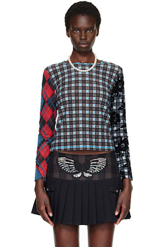 Chopova Lowena: Blue Par Flocked Mesh T-shirt | SSENSE