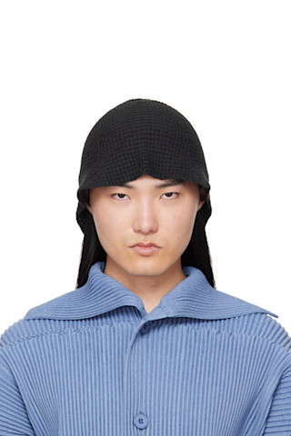 homme plisse issey miyake ニット帽 オムプリッセ HOMME PLISSÉ ISSEY MIYAKE: Black Crochet Hat | SSENSE
