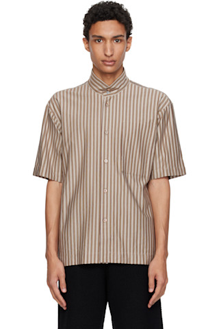 HOMME PLISSÉ ISSEY MIYAKE: Brown Stripe Jersey Shirt | SSENSE Canada