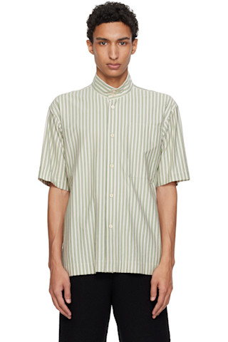 HOMME PLISSÉ ISSEY MIYAKE: Green Stripe Jersey Shirt | SSENSE Canada