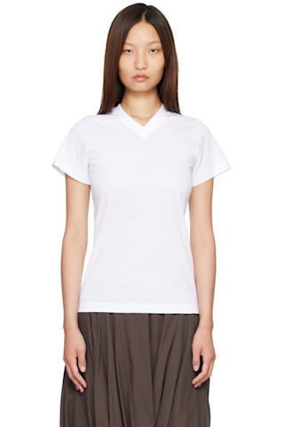TOTEME: White Wide-Ribbed V-Neck T-shirt | SSENSE