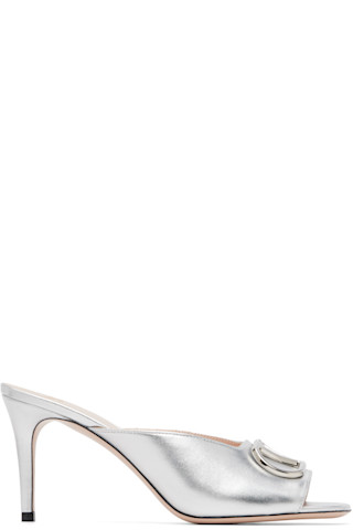 Valentino Garavani: Silver VLogo Signature Heeled Sandals | SSENSE