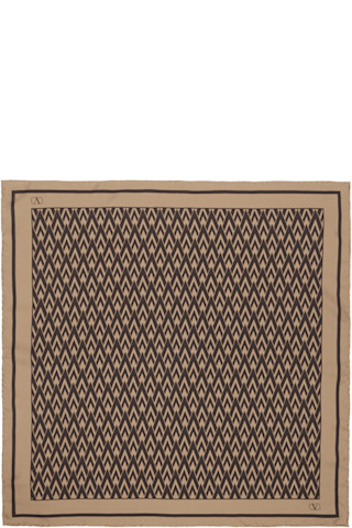Valentino Garavani: Beige & Brown 'Toute La V' Silk Scarf | SSENSE
