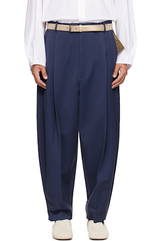 Hed Mayner: Navy Pleated Trousers | SSENSE