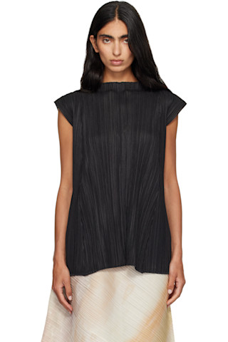 PLEATS PLEASE ISSEY MIYAKE: Black Mellow Pleats Top | SSENSE