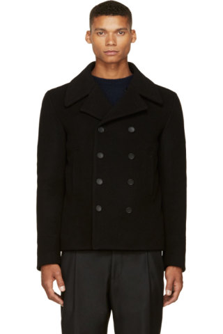 Balenciaga: Black Wool Minimalist Peacoat | SSENSE Canada