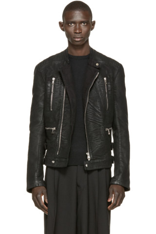 Balmain: Black Moleskin Biker Jacket | SSENSE