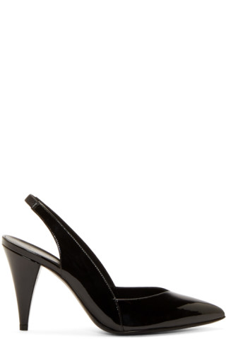 Saint Laurent: Black Patent Leather Slingback Heels | SSENSE