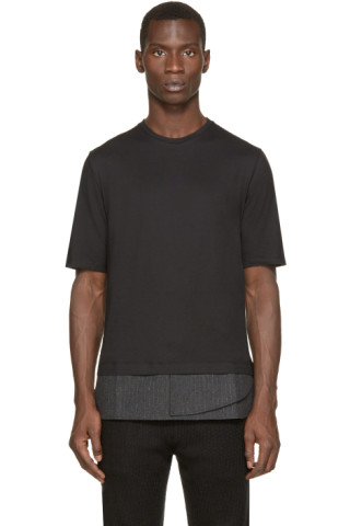 Giuliano Fujiwara: Black Pinstripe Trim T-Shirt | SSENSE