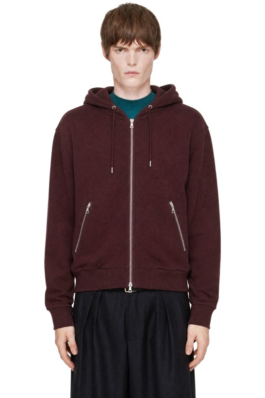 Dries Van Noten Burgundy Cotton Zip Hoodie