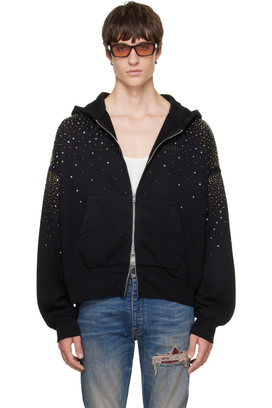 AMIRI Black Crystals OS Zip Up Hoodie