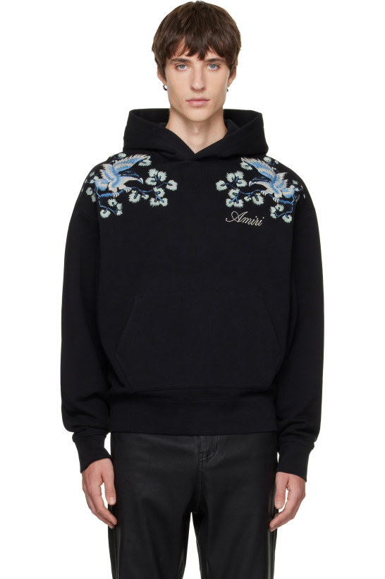 AMIRI Black Floral Embroidered Hoodie