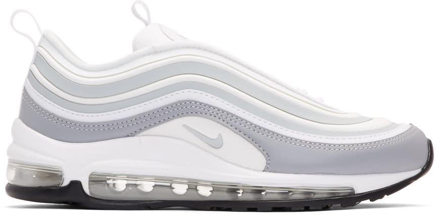 Nike White and Grey Air Max 97 Ultra 17 Sneakers | Nike Mens Air Max 97 Premium Running Low Top