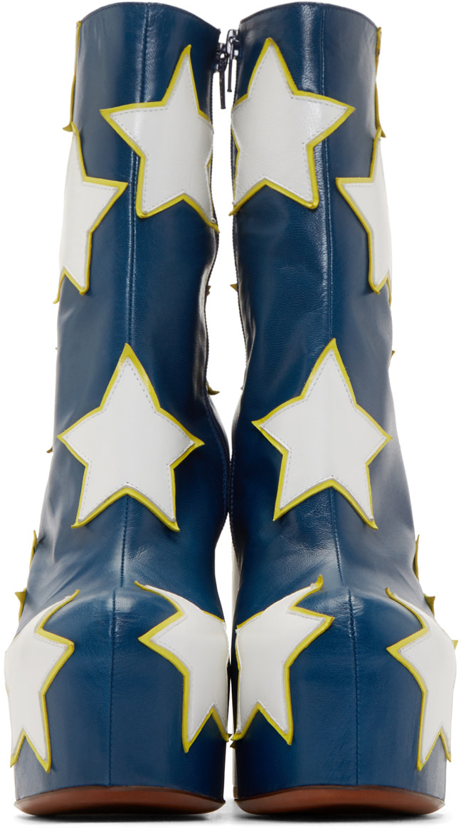 VETEMENTS Blue & White Star Platform Boots