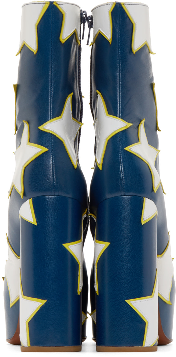VETEMENTS Blue & White Star Platform Boots