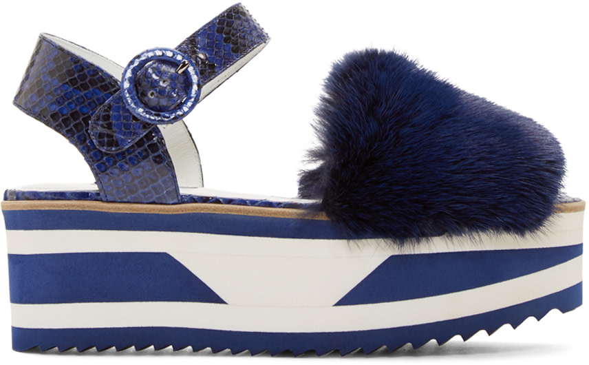 Dolce & Gabbana Blue Mink & Python Flatform Sandals