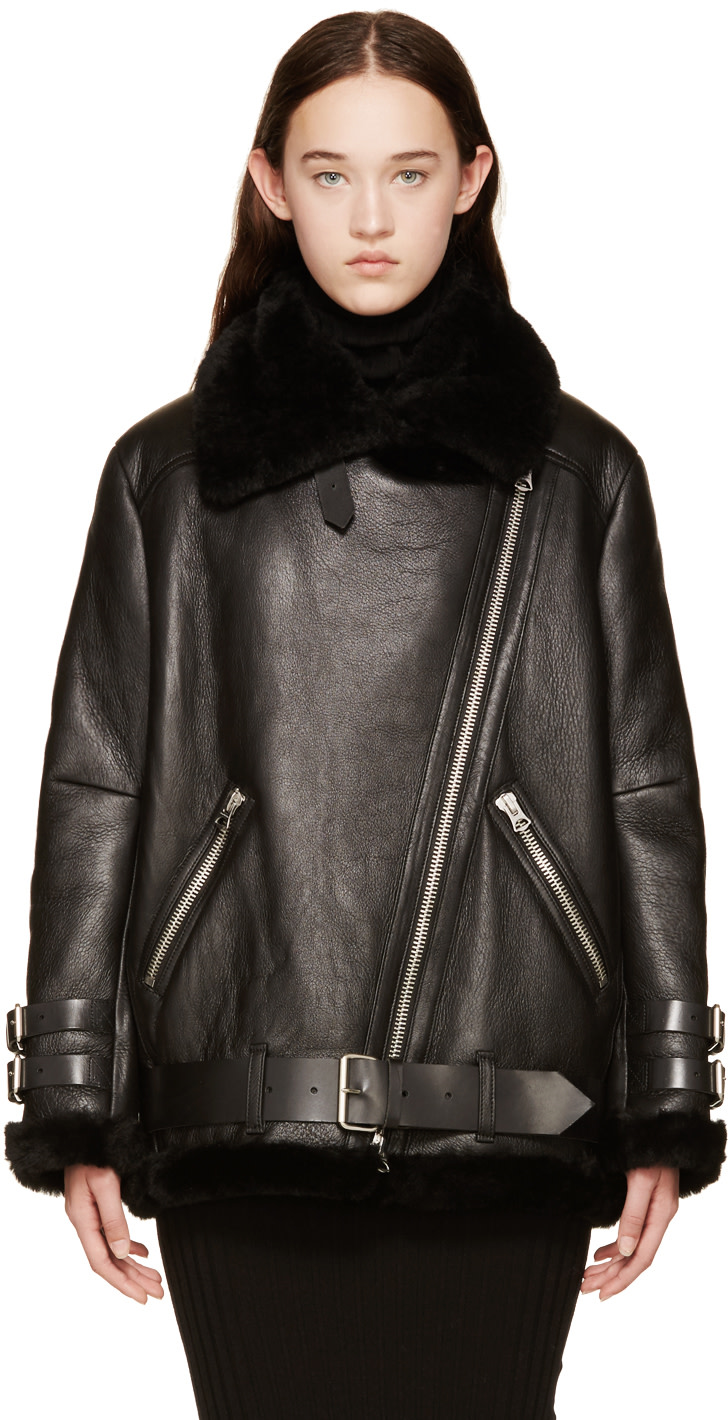 Acne Studios Black Shearling Velocite Biker Jacket