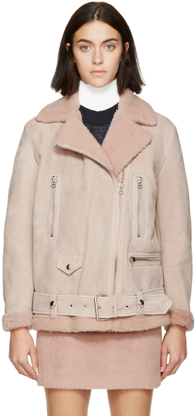 Acne Studios Pink Suede & Shearling Biker Jacket