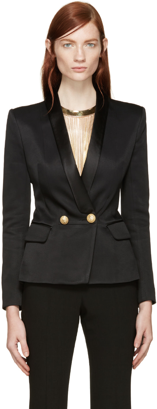 Balmain Black Silk Lapel Blazer