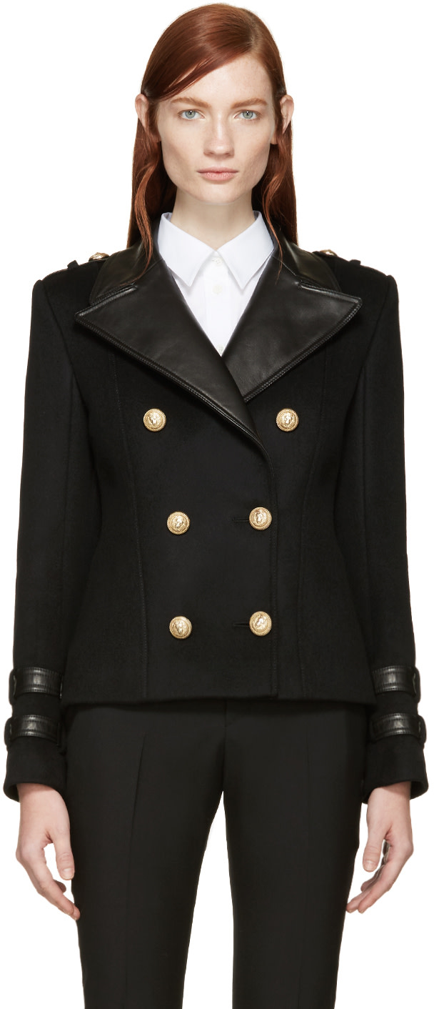 Balmain Black Wool & Leather Jacket