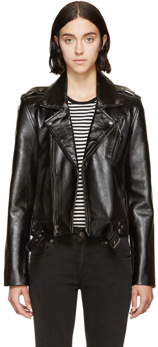 BLK DNM Black Patent Cropped 1 Biker Jacket