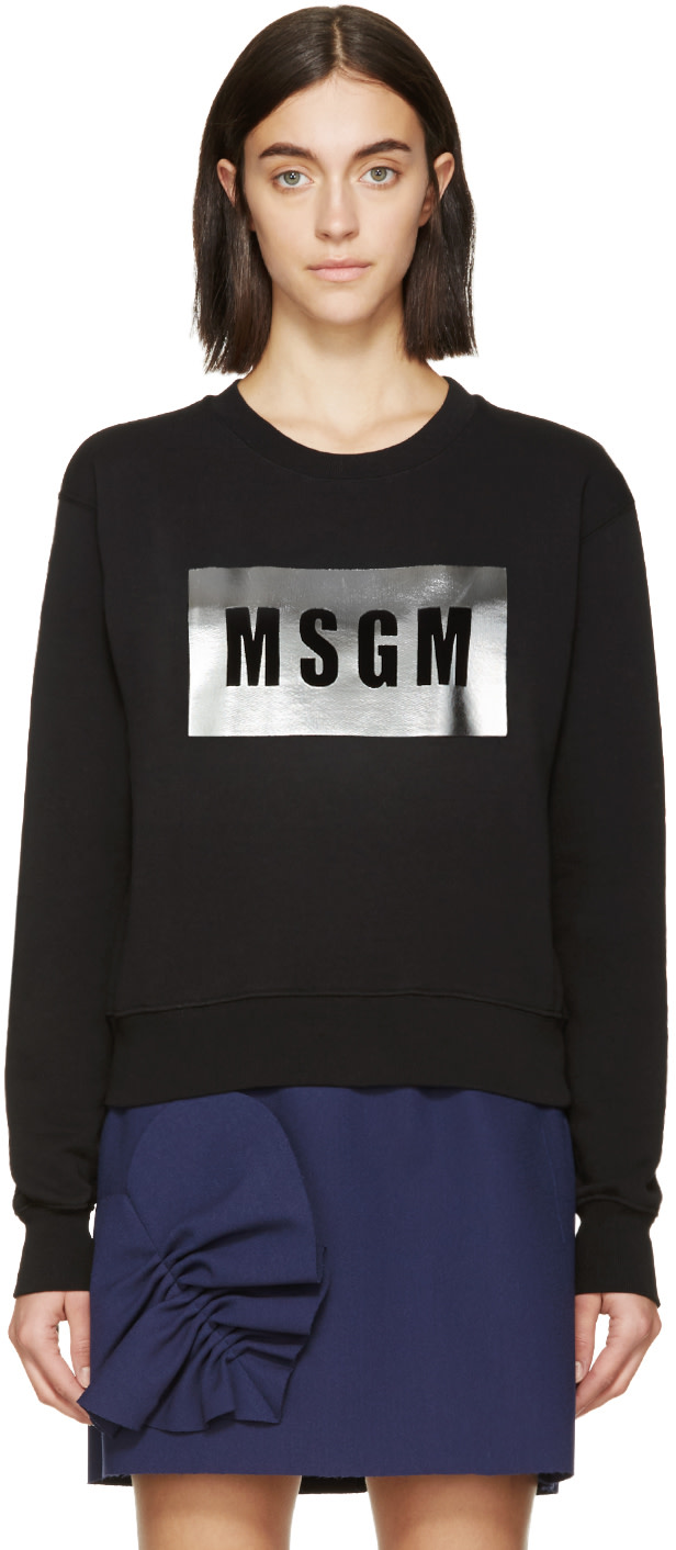 MSGM Black & Silver Foil Logo Sweatshirt