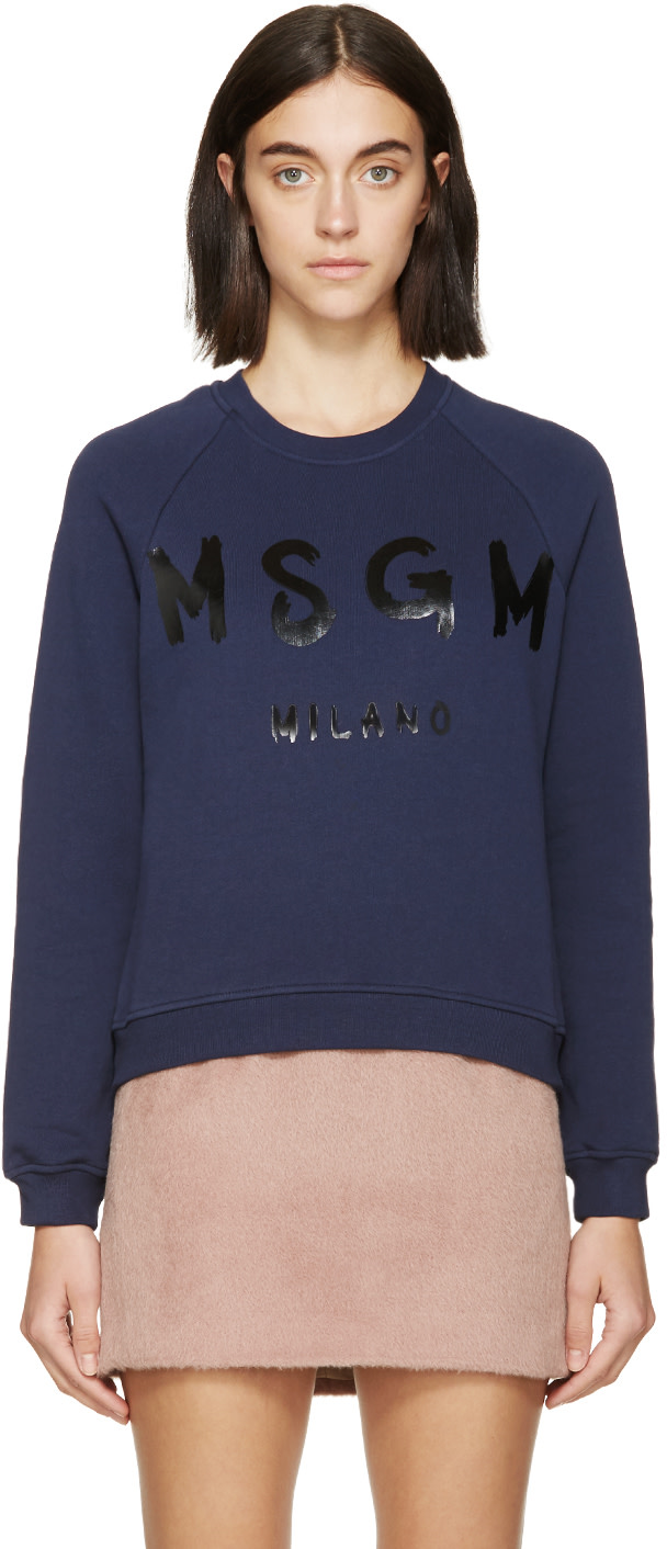 MSGM Navy & Black Painted Logo T-Shirt